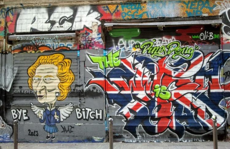 Street art depicting Margaret Thatcher, Rue Dénoyez, Paris